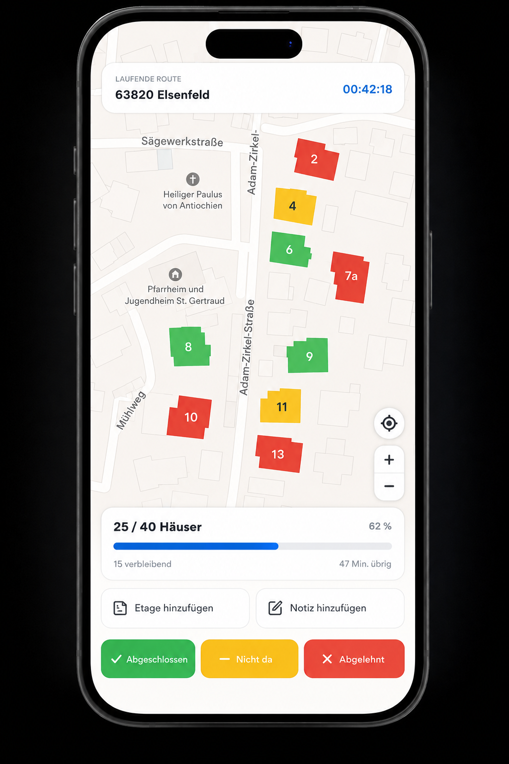 Zonevo Door-to-Door Route auf dem Smartphone in Elsenfeld
